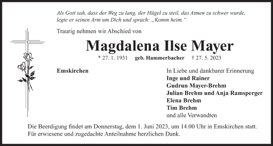 Traueranzeige von Magdalena Ilse Mayer von Neustadt/ Scheinfeld/ Uffenheim
