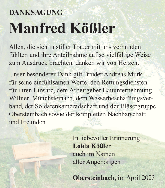 Traueranzeige von Manfred Kößler von Neustadt/ Scheinfeld/ Uffenheim