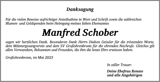 Traueranzeige von Manfred Schober von Ansbach