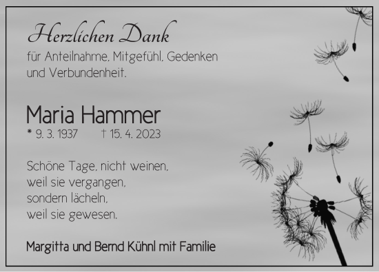 Traueranzeige von Maria Hammer von Neustadt/ Scheinfeld/ Uffenheim