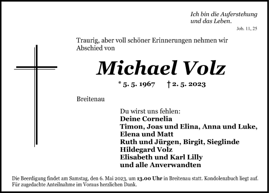 Traueranzeige von Michael Volz von Dinkelsbühl/ Feuchtwangen