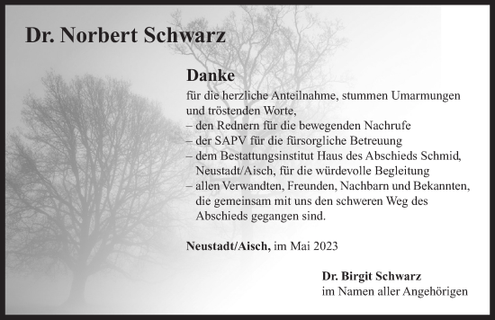 Traueranzeige von Norbert Schwarz von Neustadt/ Scheinfeld/ Uffenheim