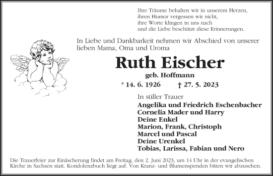 Traueranzeige von Ruth Eischer von Ansbach