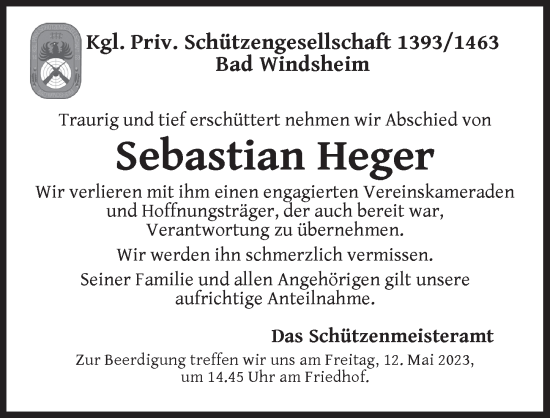 Traueranzeige von Sebastian Heger von Neustadt/ Scheinfeld/ Uffenheim