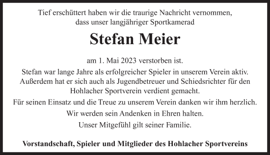 Traueranzeige von Stefan Meier von Neustadt/ Scheinfeld/ Uffenheim