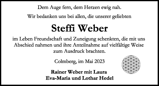 Traueranzeige von Steffi Weber von Ansbach