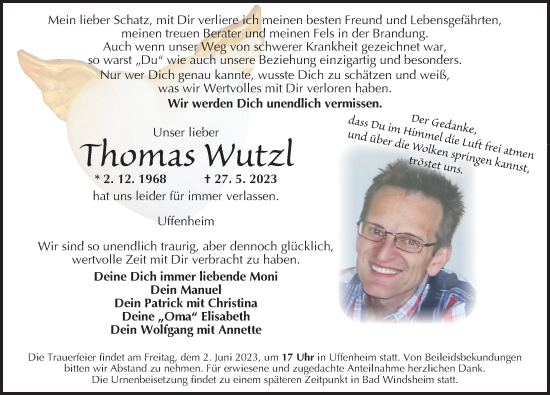 Traueranzeige von Thomas Wutzl von Neustadt/ Scheinfeld/ Uffenheim