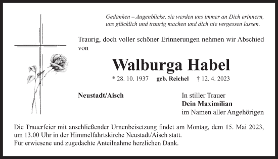 Traueranzeige von Walburga Habel von Neustadt/ Scheinfeld/ Uffenheim
