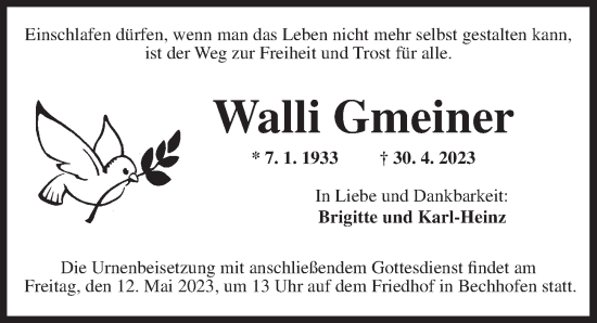 Traueranzeige von Walli Gmeiner von Dinkelsbühl/ Feuchtwangen