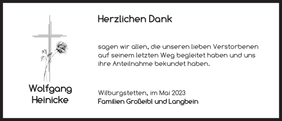 Traueranzeige von Wolfgang Heinicke von Dinkelsbühl/ Feuchtwangen