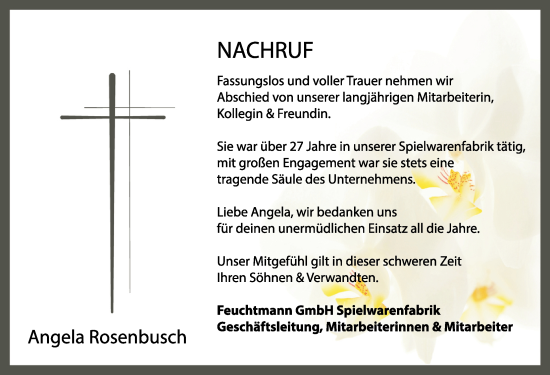 Traueranzeige von Angela Rosenbusch von Neustadt/ Scheinfeld/ Uffenheim