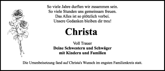 Traueranzeige von Christa  von Rothenburg