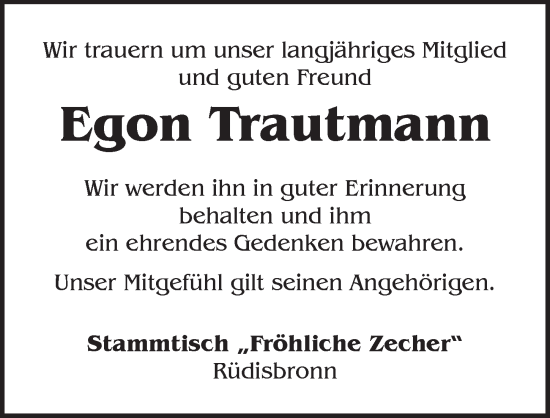 Traueranzeige von Egon Trautmann von Neustadt/ Scheinfeld/ Uffenheim