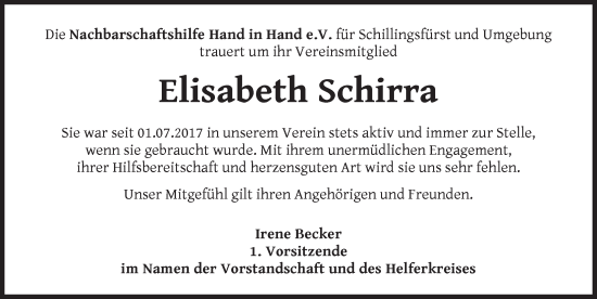 Traueranzeige von Elisabeth Schirra von Rothenburg