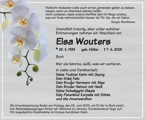 Traueranzeige von Elsa Wouters von Dinkelsbühl/ Feuchtwangen