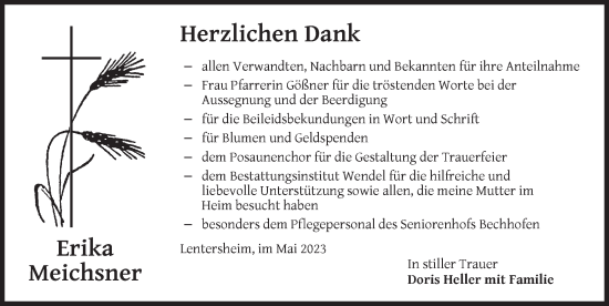 Traueranzeige von Erika Meichsner von Dinkelsbühl/ Feuchtwangen