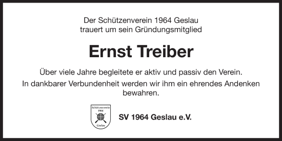 Traueranzeige von Ernst Treiber von Rothenburg