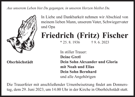 Traueranzeige von Friedrich  Fischer von Neustadt/ Scheinfeld/ Uffenheim