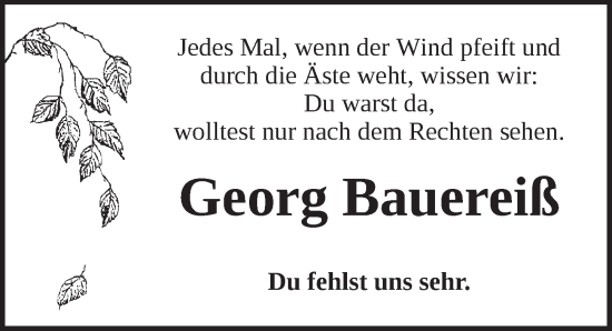 Traueranzeige von Georg Bauereiß von Ansbach