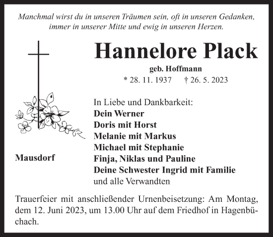 Traueranzeige von Hannelore Plack von Neustadt/ Scheinfeld/ Uffenheim