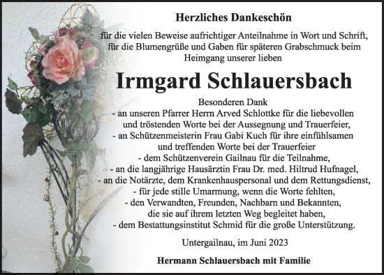 Traueranzeige von Irmgard Schlauersbach von Rothenburg