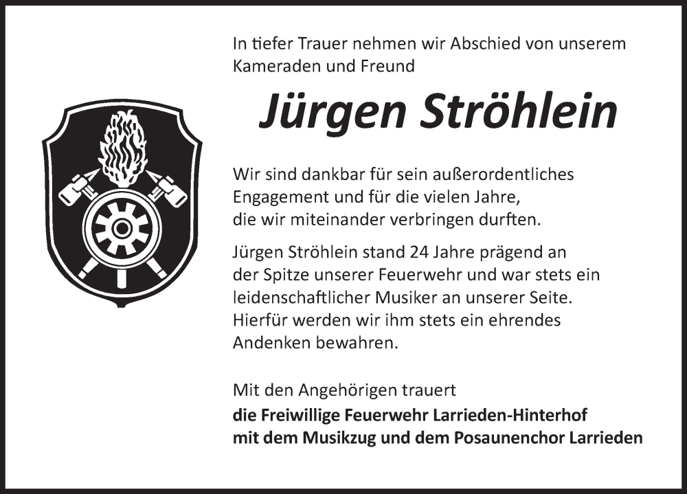  Traueranzeige für Jürgen Ströhlein vom 23.06.2023 aus Dinkelsbühl/ Feuchtwangen