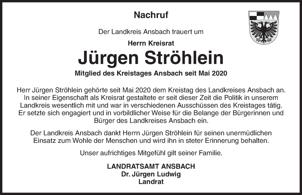  Traueranzeige für Jürgen Ströhlein vom 23.06.2023 aus GE