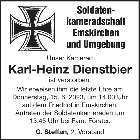 Traueranzeige von Karl-Heinz Dienstbier von Neustadt/ Scheinfeld/ Uffenheim