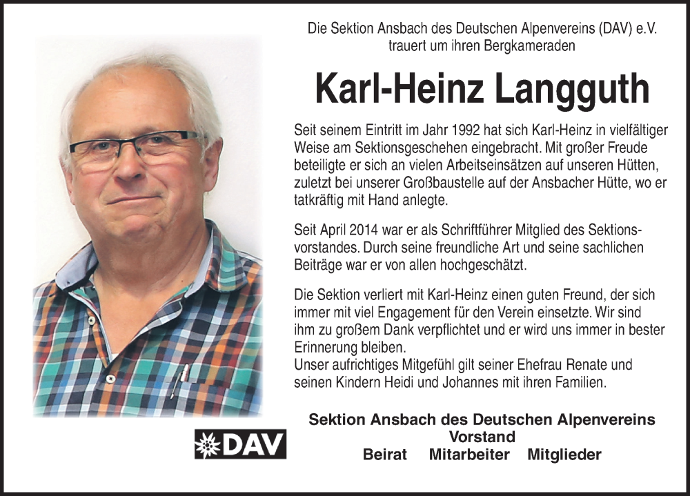  Traueranzeige für Karl-Heinz Langguth vom 24.06.2023 aus Ansbach