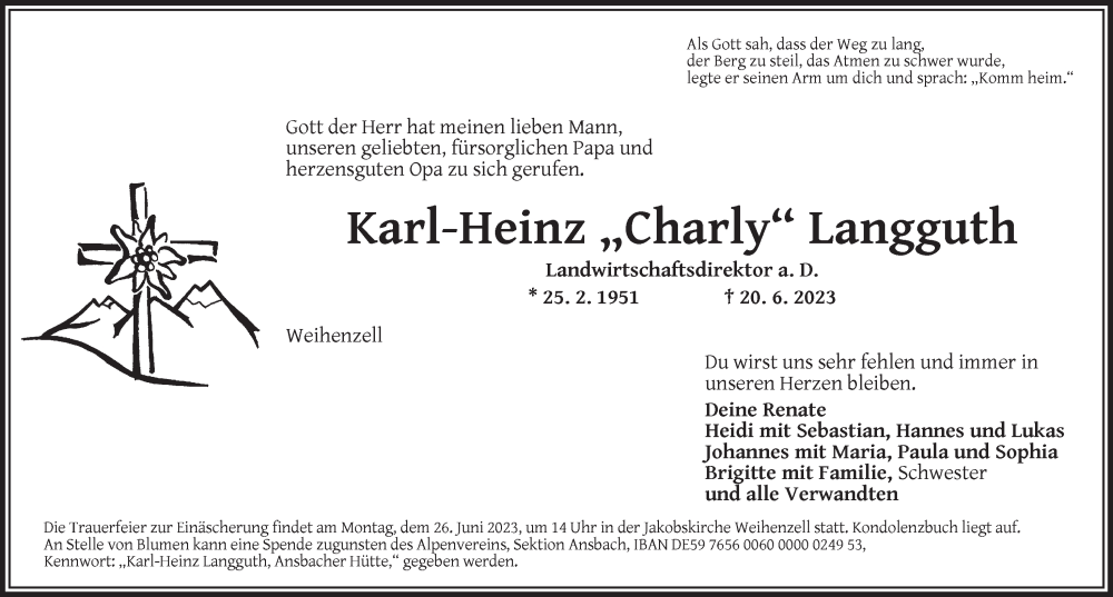  Traueranzeige für Karl-Heinz Langguth vom 24.06.2023 aus Ansbach