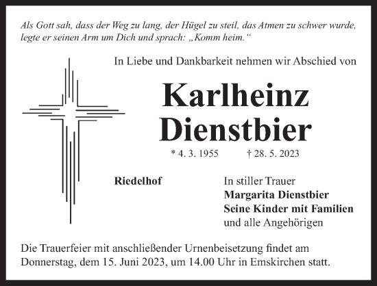 Traueranzeige von Karlheinz Dienstbier von Neustadt/ Scheinfeld/ Uffenheim