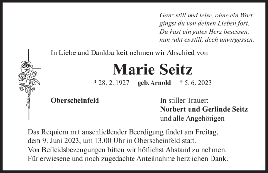 Traueranzeige von Marie Seitz von Neustadt/ Scheinfeld/ Uffenheim