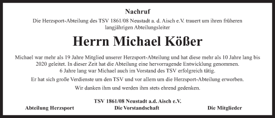 Traueranzeige von Michael Kößer von Neustadt/ Scheinfeld/ Uffenheim