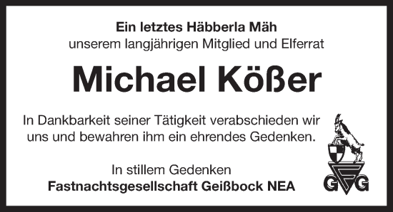 Traueranzeige von Michael Kößer von Neustadt/ Scheinfeld/ Uffenheim