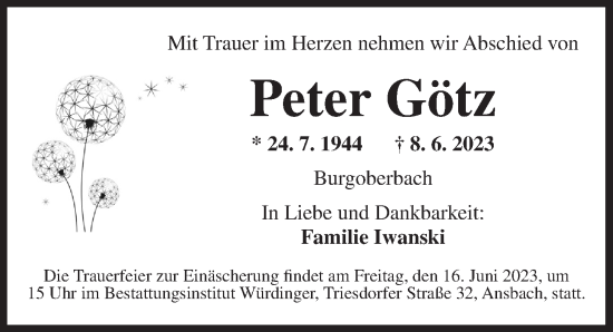 Traueranzeige von Peter Götz von Ansbach