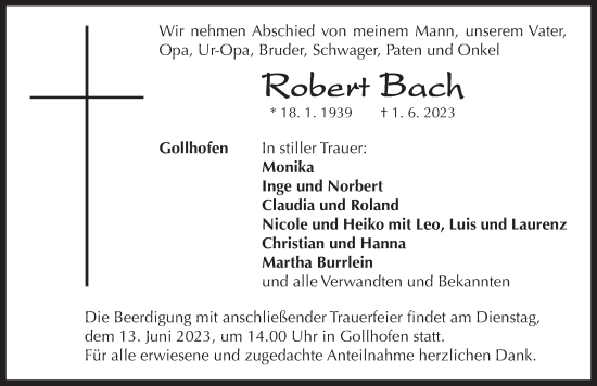 Traueranzeige von Robert Bach von Neustadt/ Scheinfeld/ Uffenheim