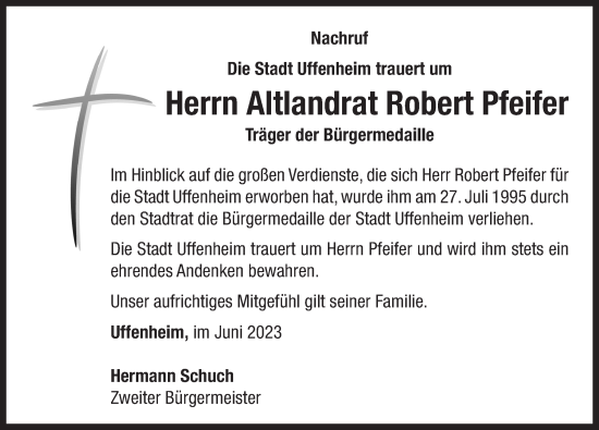 Traueranzeige von Robert Pfeifer von Neustadt/ Scheinfeld/ Uffenheim