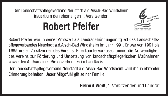 Traueranzeige von Robert Pfeifer von Neustadt/ Scheinfeld/ Uffenheim