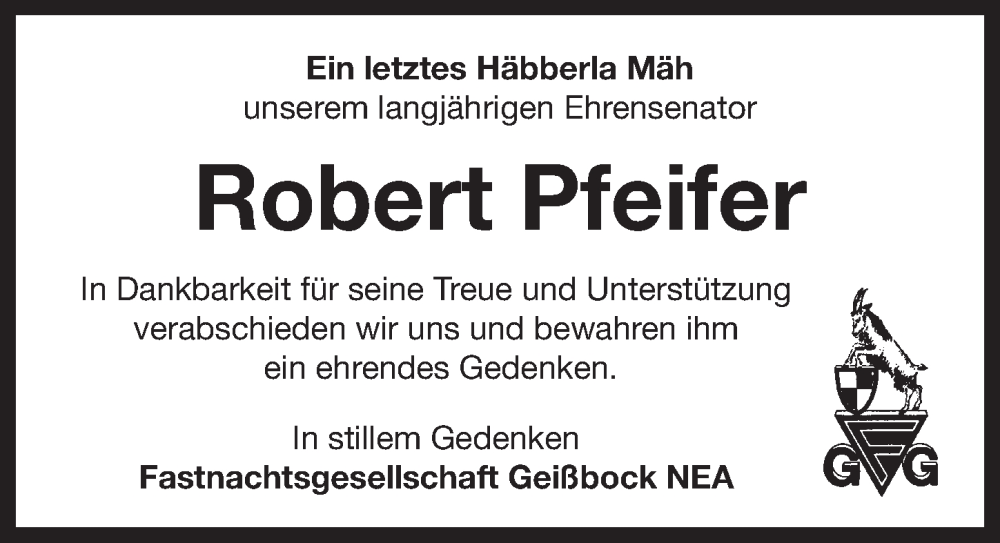  Traueranzeige für Robert Pfeifer vom 21.06.2023 aus Neustadt/ Scheinfeld/ Uffenheim