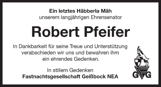 Traueranzeige von Robert Pfeifer von Neustadt/ Scheinfeld/ Uffenheim