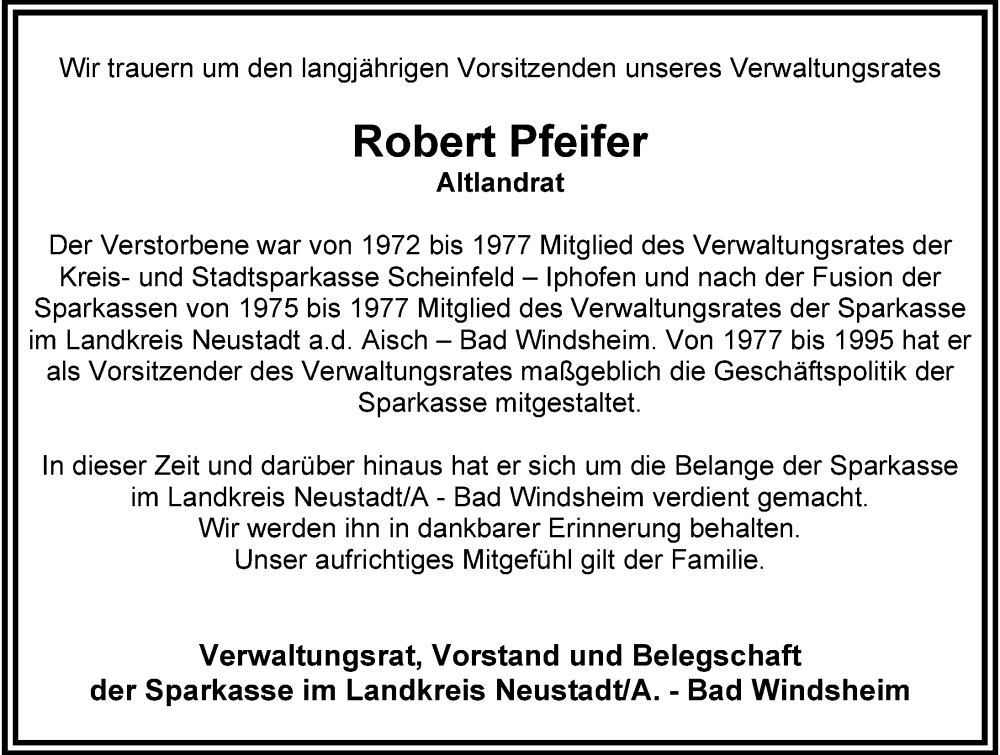  Traueranzeige für Robert Pfeifer vom 20.06.2023 aus Neustadt/ Scheinfeld/ Uffenheim