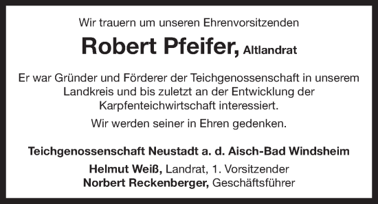 Traueranzeige von Robert Pfeifer von Neustadt/ Scheinfeld/ Uffenheim