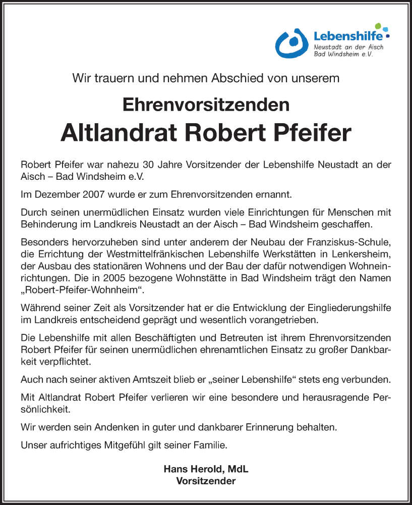  Traueranzeige für Robert Pfeifer vom 23.06.2023 aus Neustadt/ Scheinfeld/ Uffenheim