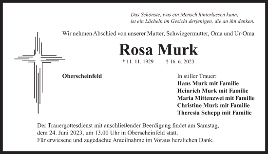 Traueranzeige von Rosa Murk von Neustadt/ Scheinfeld/ Uffenheim