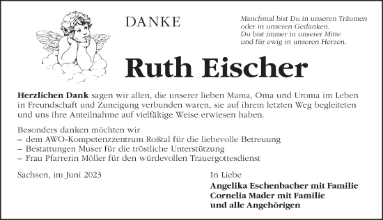 Traueranzeige von Ruth Eischer von Ansbach