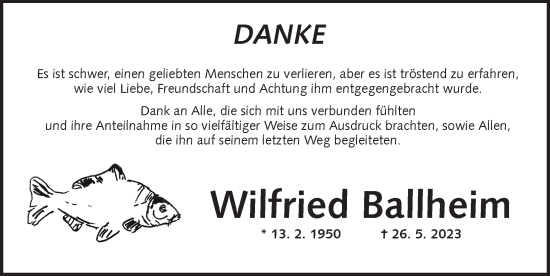 Traueranzeige von Wilfried Ballheim von Ansbach