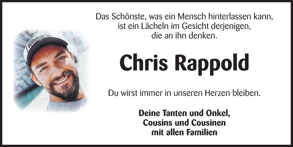  Traueranzeige für Chris Rappold vom 01.07.2023 aus Dinkelsbühl/ Feuchtwangen