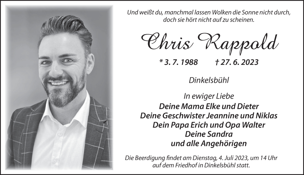  Traueranzeige für Chris Rappold vom 01.07.2023 aus Dinkelsbühl/ Feuchtwangen