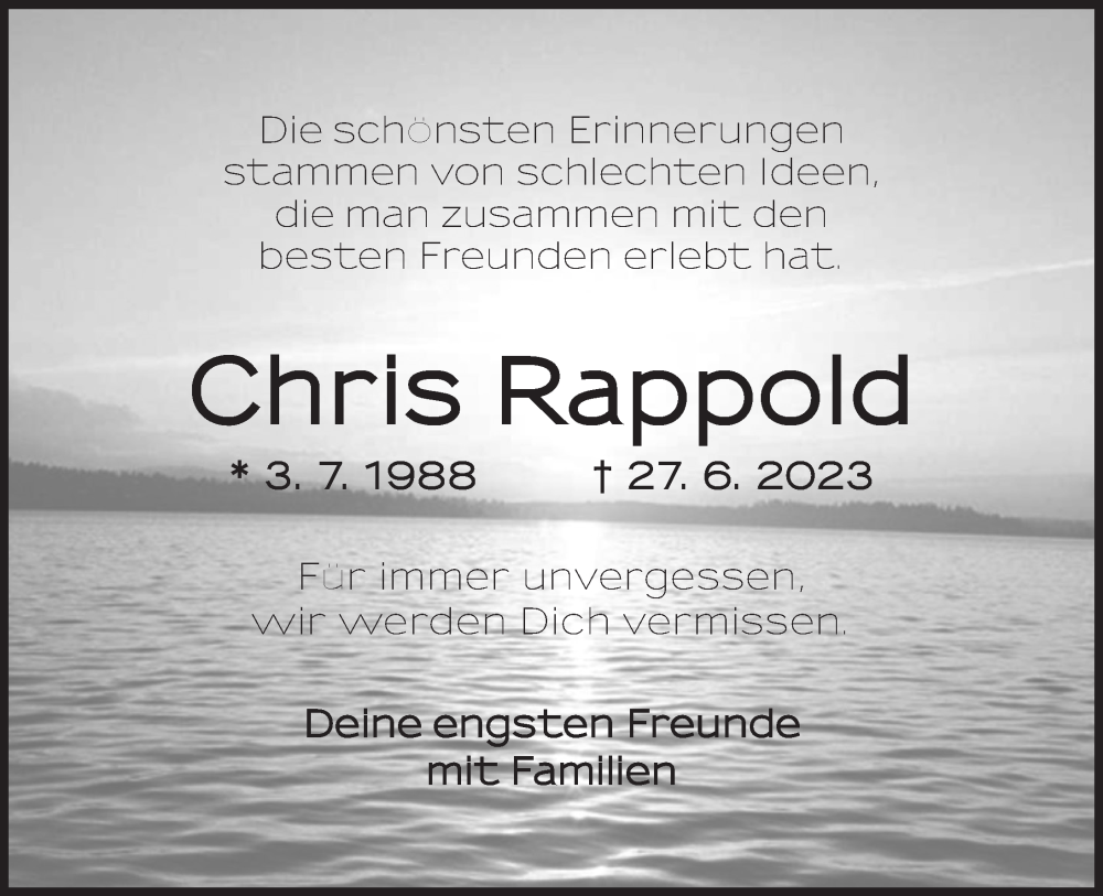  Traueranzeige für Chris Rappold vom 01.07.2023 aus Dinkelsbühl/ Feuchtwangen