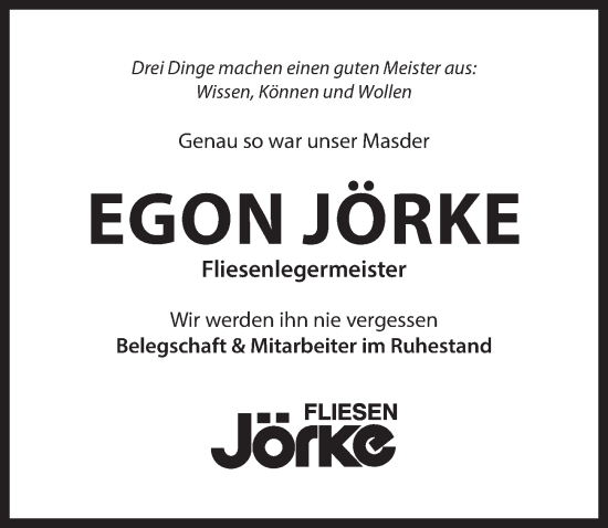 Traueranzeige von Egon Jörke von Rothenburg